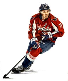 a painting of a hockey player in action