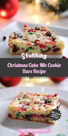 christmas cake mix cookie bar recipe on a plate