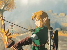 the legend of zelda is holding a bow and arrow