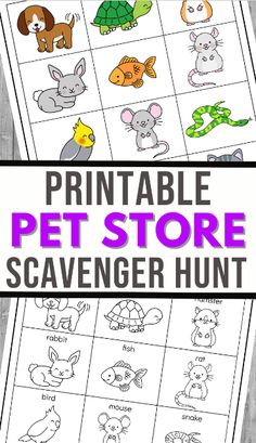 the printable pet store scavenger hunt for dogs, cats and other animals