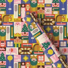 an image of wrapping paper with christmas decorations on it