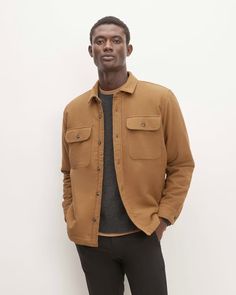 To make the Fleece-Lined Heavyweight Overshirt, we lined our best overshirt with lofty ReNew fleece to make a dependable jacket that will warm up any outfit. Heavy cotton twill. 100% recycled fleece. And as a bonus: An inside pocket. Mens Fleece, Cotton Twill, Inside Pocket, Light Brown, Heavy Cotton, Brand New