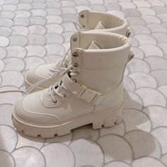 Brand New White Stylish Laced Up Bombat Boots By Forever 21! Size 7! Brand New Clean Bottoms! Casual Boots By Forever 21, Casual Forever 21 Boots For Spring, Forever 21 Shoes, Stylish Boots, Shoes Brand, Moto Boots, Shoe Brands, Forever 21, Size 7