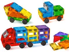 three different types of plastic construction toys