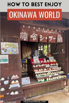 an outdoor shop with the words how to best enjoy okinawa world