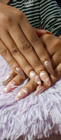 Gold Cloud Nails, Cloud 9 Nails, Glitter Aura Nails, Cloud Nails Acrylic, Pink Cloud Nails, Nails Soft Pink, Nail Details, Cloud Nails, Baby Shower Nails