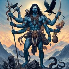 an image of the hindu god with two snakes on his shoulders