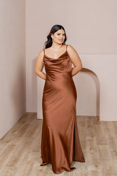 Model: Barbara; Size: 14 Cinnamon Rose, Wedding Parties Colors, Rose Bridesmaid Dresses, Color Cobre, Bridesmaid Dressing Gowns, Maxi Bridesmaid Dresses, Bridesmaid Dress Colors, Satin Bridesmaid Dresses, Dress Silhouette