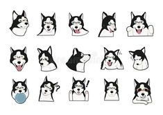 husky dog stickers with different expressions on white background royalty illustration stock images and clippings