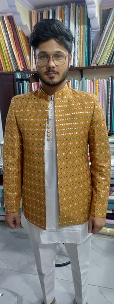 Details : Color- mustard colour Any Color you may ask for...(one colours)  Fabric -Imported Fabric  Work Details -plain  Bottom Details Color cream pants  Package Include : Top , Bottom,  All others accessories are for photography purpose only . Just the Top and bottom available . Color variation may be there slightly , due to computer resolution and camera . Fitted Gold Kurta With Gota Work, Transitional Gold Bandhgala With Dupatta, Gold Designer Kurta For Transitional Season, Fitted Traditional Wear For Eid With Gota Work, Mustard Kurta With Dupatta For Festive Occasions, Festive Mustard Kurta With Resham Embroidery, Gold Nehru Jacket With Dupatta For Eid, Festive Mustard Kurta With Dupatta, Gold Bandhgala With Gota Work For Festive