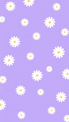 a purple background with white daisies and yellow dots on the bottom half of it