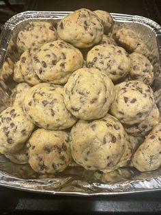 chocolate chip cookies sitting in a metal pan