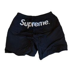 Supreme Split Logo Water Short Stylish Pair Of Black Water Shorts, Perfect For Casual Wear, Beach Outings, Or Pool Parties. Season: Ss17 Color: Black Release Date: 01/06/2017 Retail Price: $118 Water Logo, Pool Parties, Black Water, Release Date, Mens Shorts, Casual Wear, Split, Black White, Man Shop