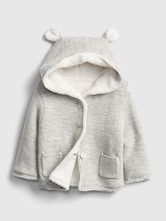 NEW $50 GAP Baby Bear Marled Knit Sherpa Lined Hoodie Sweater  Size 3-6 Months Adorable & cozy sweater for cold weather! Soft, textured knit with sherpa lining.  Hooded with cute bear ears at top. Brand new with tags attached. Material: 100% cotton shell, 100% poly lining (sherpa) All of my items are guaranteed 100% AUTHENTIC or your money back. Sherpa Lined Hoodie, Lined Hoodie, Mango Kids, Fall Kids, Knitted Cardigan, Baby Bear, Baby & Toddler Clothing, Casual Sets, Sherpa Lined