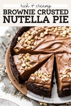 a chocolate nutella pie on a white plate