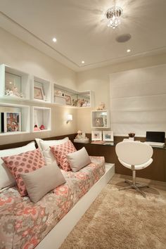 a living room filled with lots of furniture and decor on top of carpeted flooring