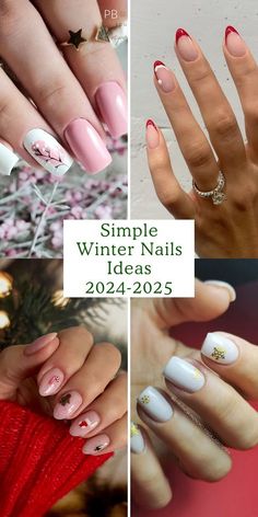 Simple Winter Nails, Simple Nail Ideas, Winter Nails Ideas, Winter Nail Ideas, Short Gel Nails, Pink Manicure, Holiday Nail Designs, Winter Nail Art, Winter Nail Designs