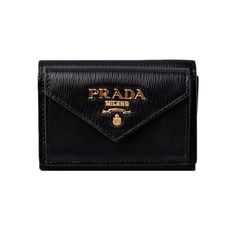 Fashion Meets Function With The Prada Vitello Black Leather Envelope Tri-Fold Wallet. Crafted From Luxurious Black Vitello Leather, This Durable Wallet Is Ideal For Everyday Use. The Compact Trifold Design Includes Multiple Card Slots, A Bill Compartment, And An Exterior Snap Pocket. Finished With The Iconic Prada Logo Plaque In Gold For An Elevated Touch, This Chic Wallet Will Make A Classic Addition To Your Collection. Model: 1mh021 Black Vitello Leather Prada Logo Plaque Gold-Tone Hardware Tr Prada Wallet, Leather Trifold Wallet, Leather Envelope, Prada Logo, Key Wallet, Envelope Wallet, Leather Bifold Wallet, Fold Wallet, Trifold Wallet