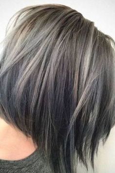 Highlight Bob, Gray Highlights, Hair Highlights And Lowlights, Hair Length Chart, Covering Gray Hair, Brunette Hair With Highlights