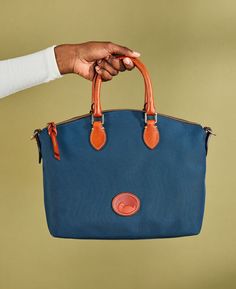 Shop the Nylon Satchel ILoveDooney sale. 100% authentic luxury bags and goods at prices you love. One-year guarantee. Free U.S. shipping on orders over $119. Nylon Shoulder Bag With Handle Drop, Summer Tote, Summer Clearance, Handbag Heaven, Wristlet Clutch, Navy Fashion, Leather Texture, Dooney & Bourke, Printed Leather