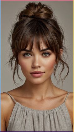 ✨ Ready for a stunning look? Achieve a youthful and fresh appearance with this Classic Waves with Side-Swept Bangs wedding hairstyles half length with bangs. Perfect the technique for seamless hair extensions. Perfect for those wanting to grow out shorter styles. Easy to maintain and style at home. Click for a step-by-step guide! #ClassicWaveswithSide-SweptBangsweddinghairstyleshalflengthwithbangs Bangs With Part In The Middle, Short Bangs Wedding Hairstyle, Parted Fringe Hairstyles, Bangs For Very Fine Hair, Hairstyle With Short Bangs, Bridesmaid Hairstyles Medium Length Fine Hair, Hoco Hair With Bangs, Half Up With Bangs Hairstyles, Shorter Hair With Bangs