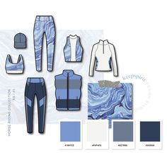 the blue and white color scheme is shown for this fashion design project, which includes two different