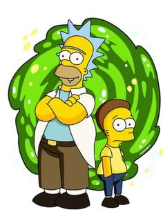 the simpsons and his son are standing in front of a large green plant with leaves