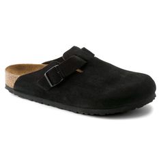 Boston Suede Leather Boston Soft Footbed, Birkenstock Styles, Birkenstock Clog, Black Birkenstock, Boston Clogs, Black Clogs, Birkenstock Black, Suede Clogs, Calf Muscles