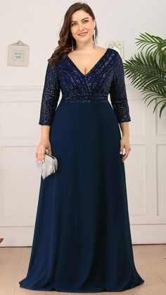 Dress With Sleeve, Sukienki Plus Size, Sequin Evening Gowns, Gown Plus Size, Sequin Formal Dress, Evening Dresses With Sleeves, Womens Prom Dresses, Sequin Evening Dresses