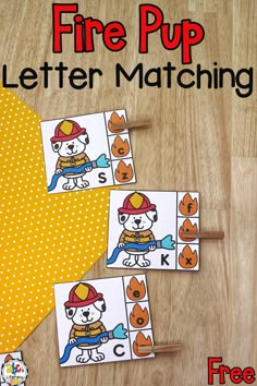 the fire pup letter matching game is perfect for preschoolers to practice their handwriting and spelling skills