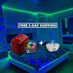 a bed with two boxes on it and the text free 2 - day shipping