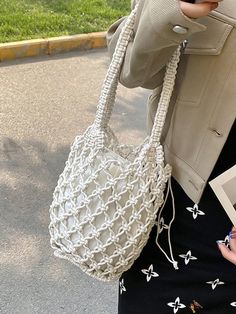 Bird in Bag - Elegant Women's Beach Bag with Reticulate Mesh and Rope Handles White Summer Hobo Bucket Bag, White Summer Bucket Hobo Bag, White Hobo Shoulder Bag For Beach Season, Casual White Hobo Bag For Beach Season, White Beach Hobo Bag With Adjustable Strap, Bag Elegant, Rope Handles, Mini Shoulder Bag, Beach Tote Bags