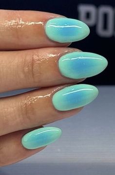 Blue Or Green Nails, Green Crome Nails Acrylic, Nail Ideas Designs Simple, Turquoise Nails Acrylic Almond, Obx Inspired Nails, Teal Acrylic Nails Almond, Nails Almond Turquoise, Almond Nails Turquoise, Summer Nail Inspo Simple