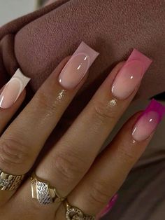 Simple Nail Sets, French Ombre Pink, Pink Purple Gradient, Unghie Sfumate, French Ombre, Ombre Pink, Purple Gradient, Classy Acrylic Nails