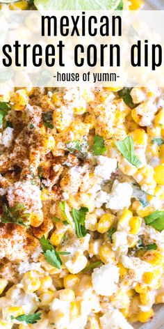 mexican street corn dip in a white bowl