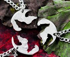 Wolf Friendship necklaces, 3 piece Interlocking quarter jewelry set, h - NameCoins Wolves Howling, Dolphin Jewelry, Wolf Necklace, Kay Jewelry, Wolf Jewelry, Bff Necklaces, Turquoise Jewelry Native American, Friendship Jewelry, Friendship Necklaces