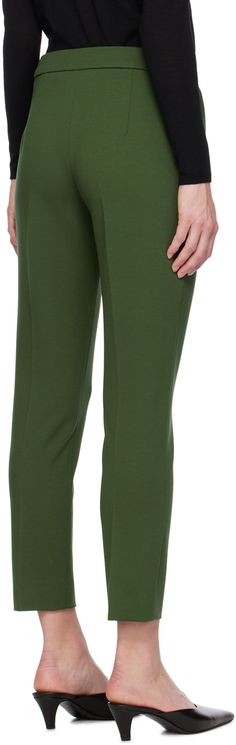 Stretch viscose-blend jersey trousers. · Two pocket styling · Zip-fly · Central creases at front and back · Cropped legs Supplier color: Moss green Max Mara Trousers, Jersey Trousers, Moss Green, Max Mara, Luxury Streetwear, Women Wear, Trousers, Perfect Clothing, Outfit Accessories