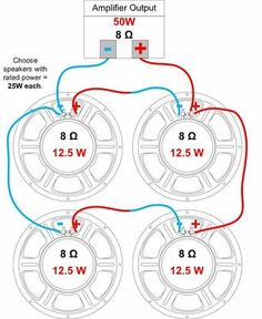 the wiring diagram for an amplifier with two speakers and three wires connected to each other