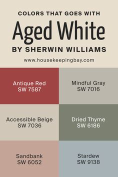 the colors that goes with aged white by sheryln williams, including red, blue,