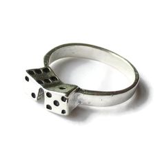 Cute, silver tone fashion ring depicting two small dice which comes to a size 8 / letter Q on my ring sizer. In nice modern vintage condition, this would make a super, inexpensive lucky dice / roll of the dice gift. Dice Ring, Dice Gifts, Lucky 7, Letter Q, Ring Sizer, Fashion Ring, Ring Silver, Rings Statement, Modern Vintage