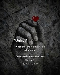 a hand holding a red heart with the words unlov on it, and an image of