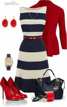 Business dress Spring Work Outfits, Red Shoes, A Dress, Red White And Blue, Fashion Sense, Get Dressed