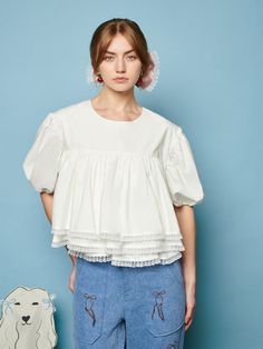 Crisp White Blouse, Sister Jane, Lace Trim Top, Trendy Fashion Tops, Fashion Portfolio, Trim Top, Idea Board, Denim Trousers, Lace Edging