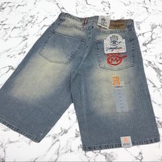 Brand New With Tags! Material: 100% Cotton Measurements: Rise 13” Length 15” Leg Opening 12” Y2k Mid-rise Jean Shorts For Streetwear, Y2k Blue Mid-rise Shorts, Y2k Mid-rise Medium Wash Shorts, Blue Mid-rise Shorts For Streetwear, Girbaud Jeans, Grunge Shorts, Cheap Mid-rise Men's Jean Shorts, Dark Denim Shorts, Long Denim Shorts