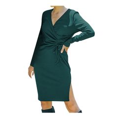 Kirundo Xl Tie Front Faux Wrap Rib Knit Dress Long Sleeve Christmas Green Nwt. The Charm Of A Wrap Dress Is Captured In This Surplice Dress By Making The Most Of A Mod Tie-Front Detail And A Flattering Neckline Cut. 38.58'' Long From High Point Of Shoulder To Hem V-Neck Long Sleeves Stretch Rib Knit 97% Polyester / 3% Spandex; Hand Wash I Love To Discount Bundles! Please Ask Any Questions Below Smoke Free Home With Three Dogs Thank You For Stopping By Knit Dress Long Sleeve, Rib Knit Dress, Surplice Dress, Three Dogs, Christmas Green, Long Sleeve Knit Dress, Ribbed Knit Dress, Dress Long Sleeve, High Point