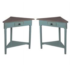 a pair of tables with two drawers on each side and one drawer at the top