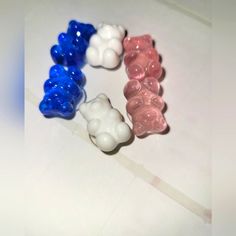 Pink White Blue Gummy Bears 1/2" Size Shoe Decorations. Blue Gummy Bears, Jelly Purse, Unicorn Flowers, Shoe Decorations, Cap Girl, Baby Leopard, Fleece Hat, Pink Letter, Toddler Hat