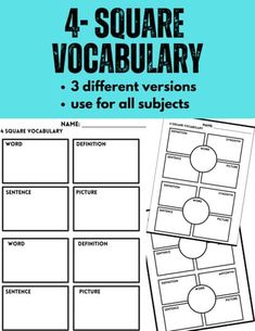 the 4 - square vocably worksheet is shown in black and white