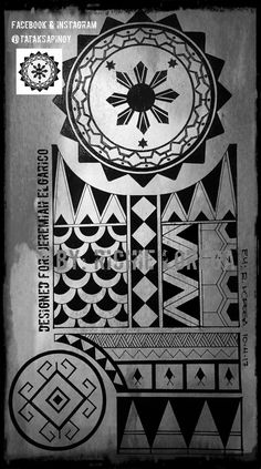 an old black and white poster with geometric designs