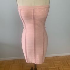 100% Authentic Brand New Blush/Light Pink Color Strapless Herve Leger Midi Dress Designed With Our Body-Contouring Bandage. Concealed Center Back Zipper And Hook-And-Eye Closures Designer Midi Dresses, Light Pink Color, Herve Leger, Body Contouring, Blush Color, Bandage Dress, High Boots, Knee High Boots, Pink Color